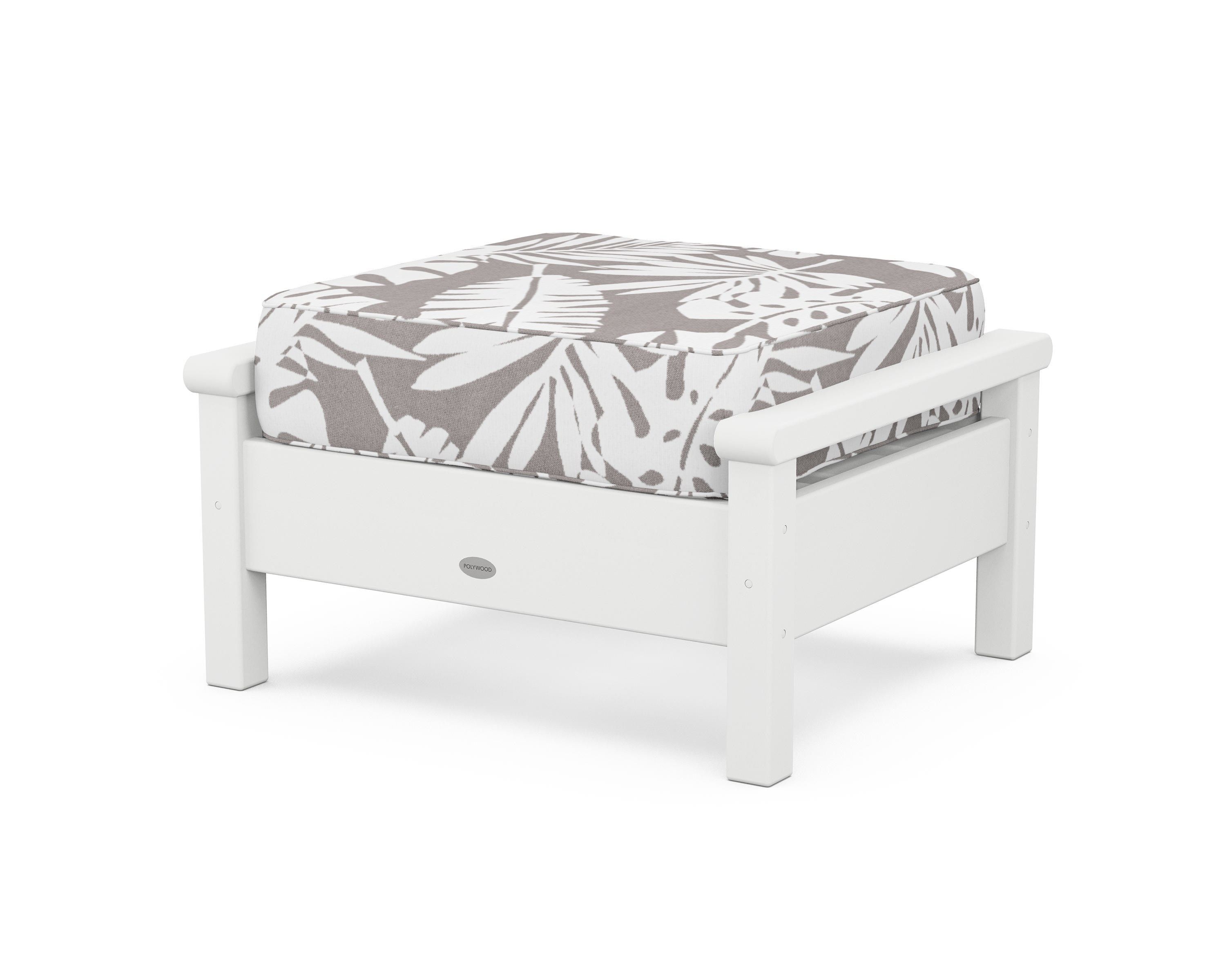 POLYWOOD® Harbour Deep Seating Ottoman in White / Leaf Grey Mist