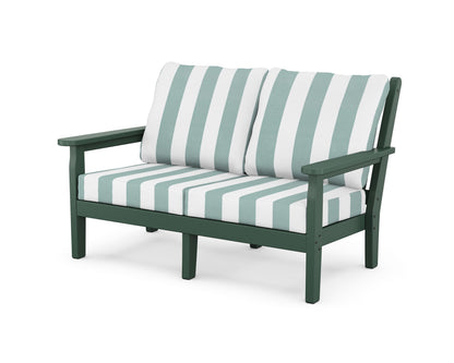 POLYWOOD® Chippendale Deep Seating Loveseat in Green / Cabana Stripe Glacier Spa