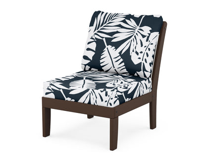 POLYWOOD® Braxton Modular Armless Chair in Mahogany / Leaf Marine Indigo
