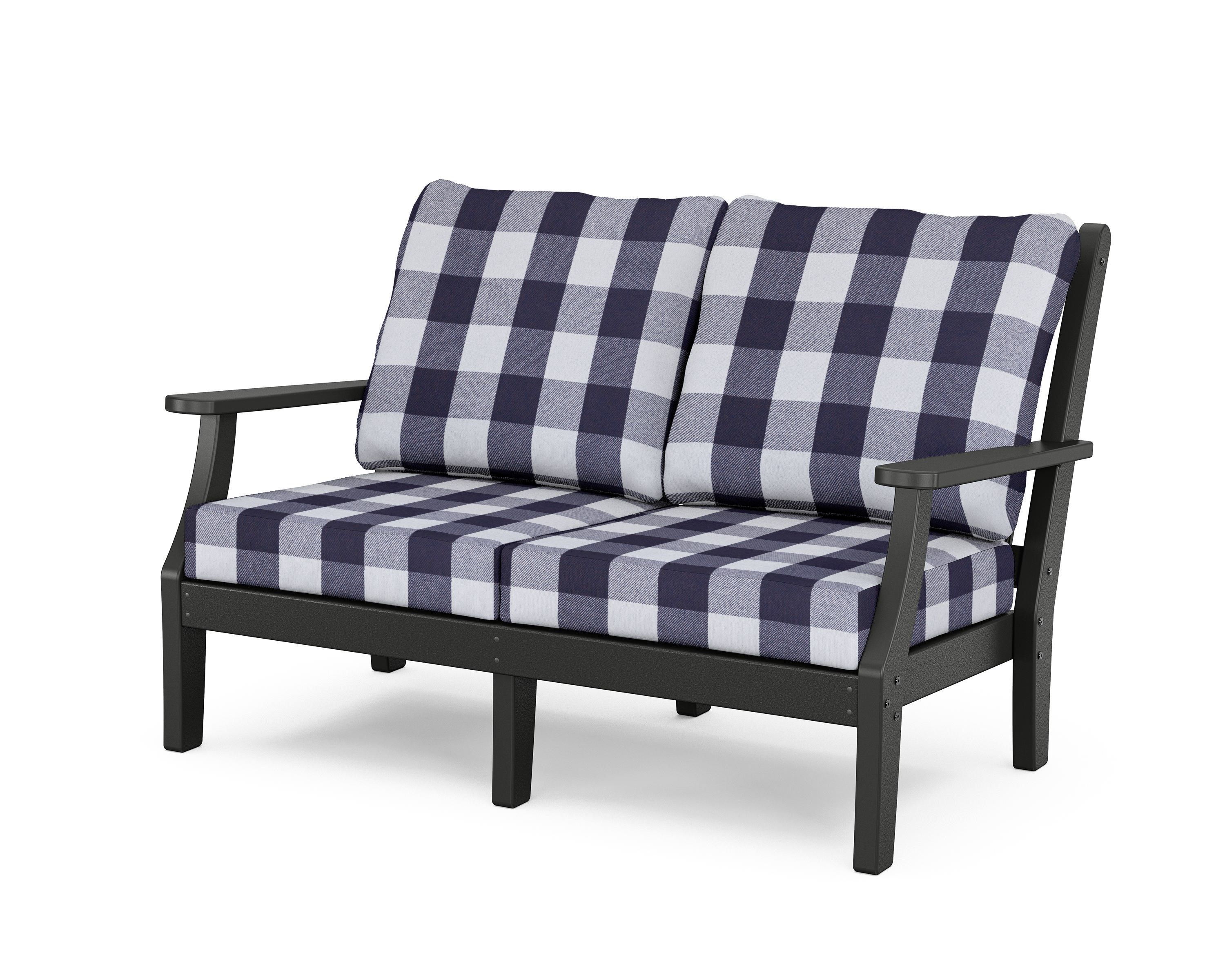 Country Living Wovendale Deep Seating Loveseat in Black / Buffalo Plaid Navy
