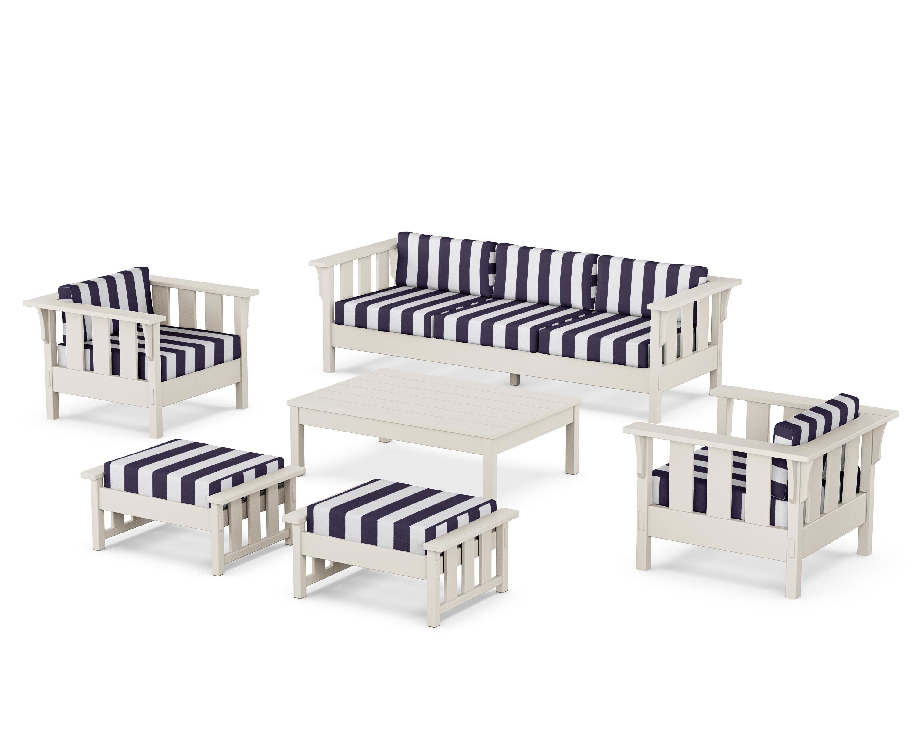 Martha Stewart by POLYWOOD® Acadia 6-Piece Lounge Sofa Set in Sand / Cabana Stripe Navy