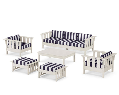 Martha Stewart by POLYWOOD® Acadia 6-Piece Lounge Sofa Set in Sand / Cabana Stripe Navy