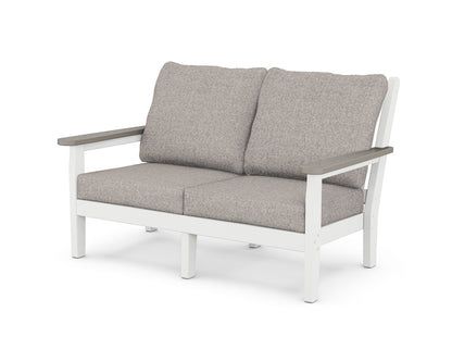 POLYWOOD® Chippendale Deep Seating Loveseat in White / Driftwood / Weathered Tweed