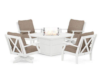 POLYWOOD® Braxton 5-Piece Deep Seating Set with Fire Table in White / Spiced Burlap