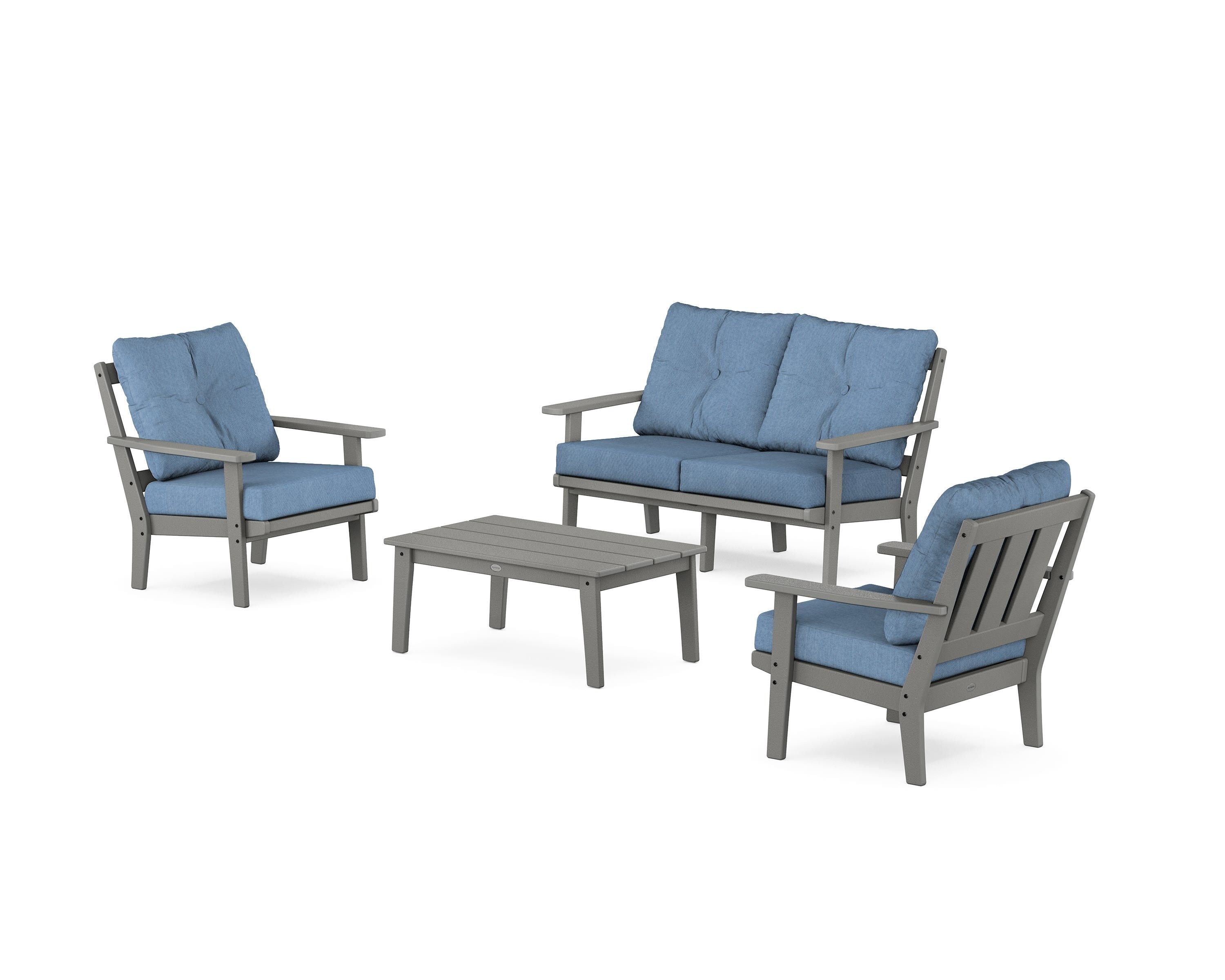 POLYWOOD® Oxford 4-Piece Deep Seating Set with Loveseat in Slate Grey / Sky Blue
