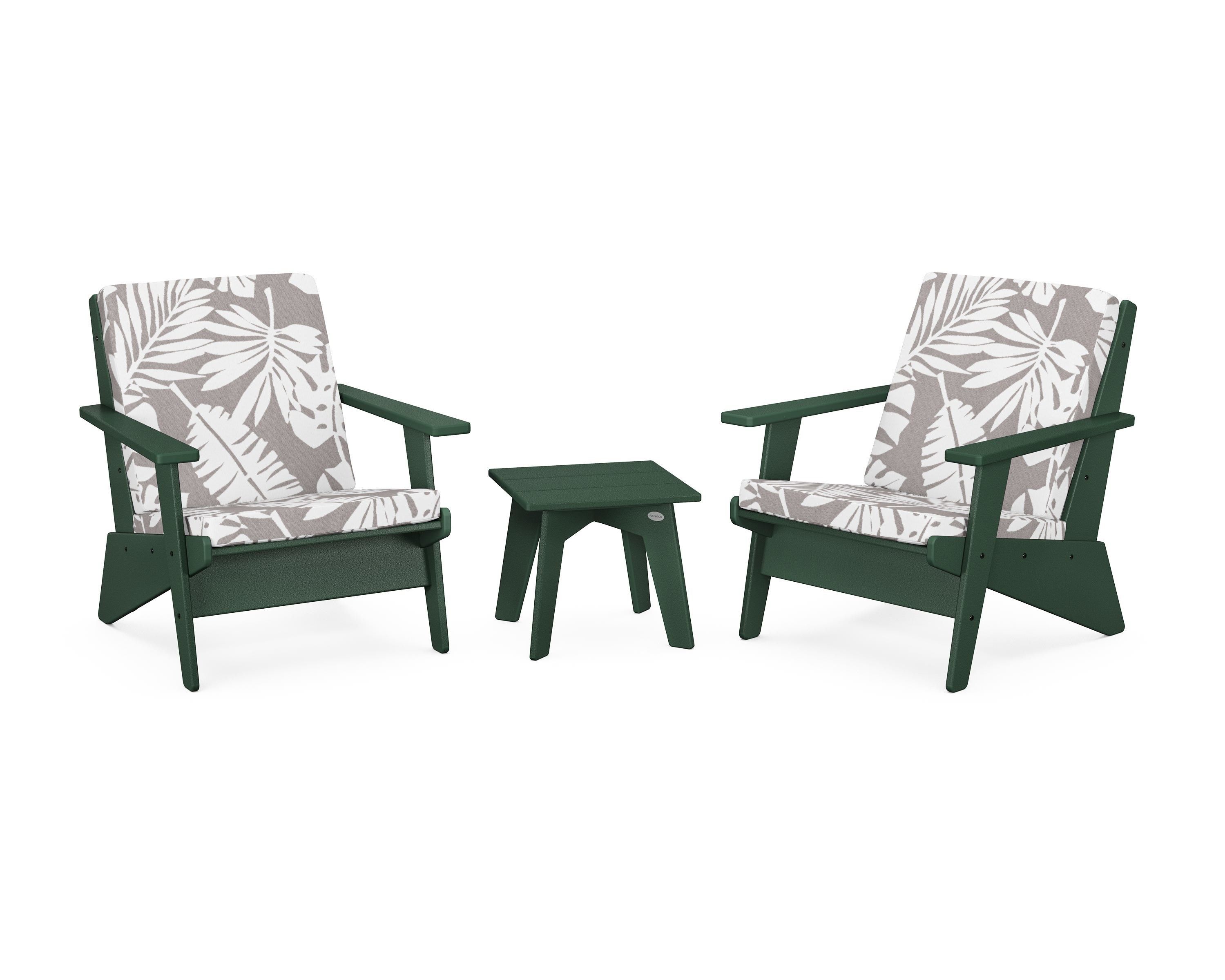 POLYWOOD® Riviera Modern Lounge 3-Piece Set in Green / Leaf Grey Mist