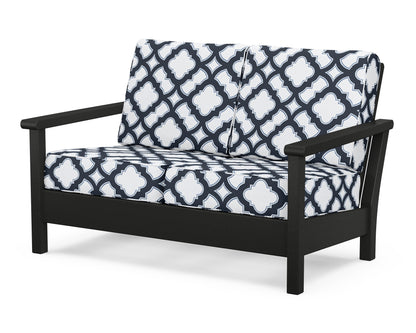 POLYWOOD® Harbour Deep Seating Loveseat in Black / Trellis Marine Indigo