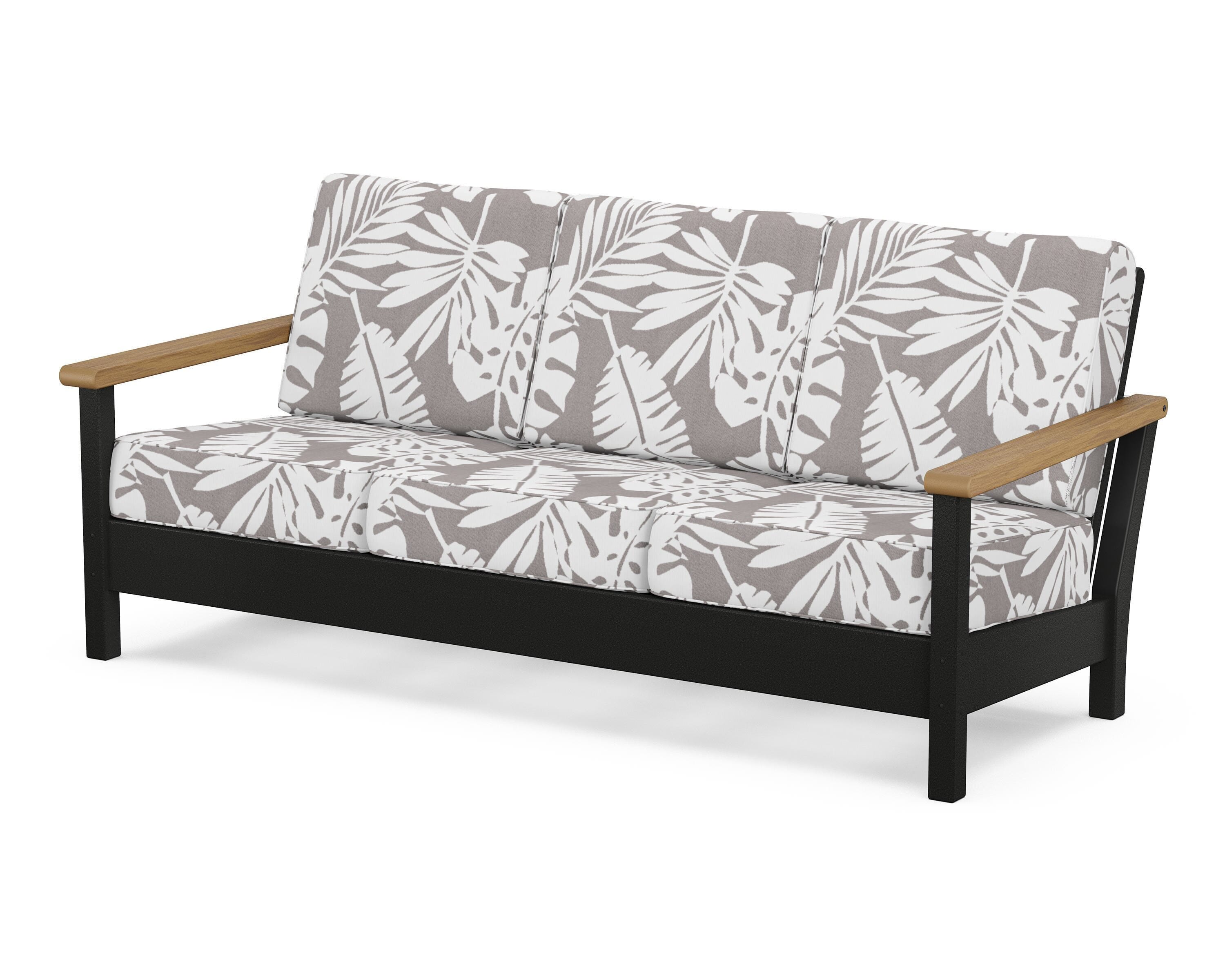 POLYWOOD® Harbour Deep Seating Sofa in Black / Natural / Leaf Grey Mist