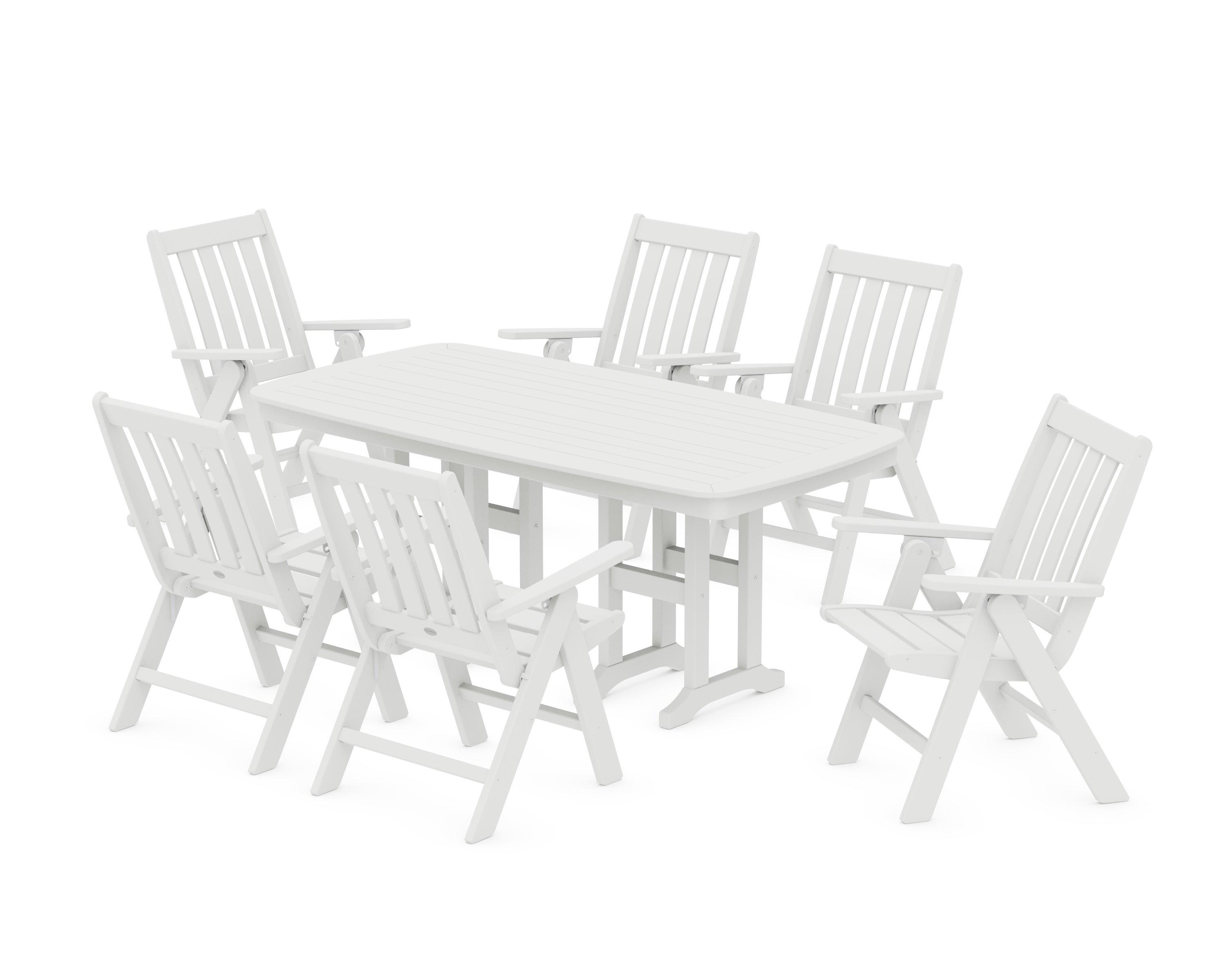 POLYWOOD® Vineyard Folding Chair 7-Piece Dining Set in White