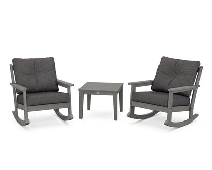 POLYWOOD® Vineyard 3-Piece Deep Seating Rocker Set in Slate Grey / Ash Charcoal