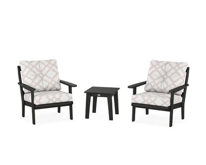 POLYWOOD® Mission 3-Piece Deep Seating Set in Black / Trellis Dune Burlap