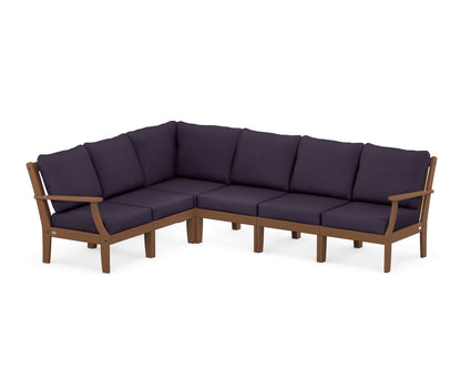 POLYWOOD® Braxton Modular 6-Piece Deep Seating Set in Teak / Navy Linen