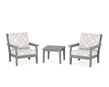 POLYWOOD® Chippendale 3-Piece Deep Seating Set in Slate Grey / Trellis Dune Burlap
