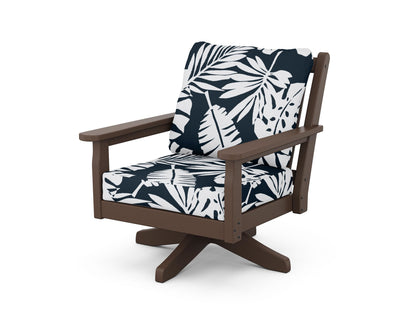 POLYWOOD® Chippendale Deep Seating Swivel Chair in Mahogany / Leaf Marine Indigo