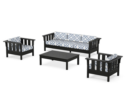 Martha Stewart by POLYWOOD® Acadia 4-Piece Deep Seating Set with Sofa in Black / Trellis Sky Blue