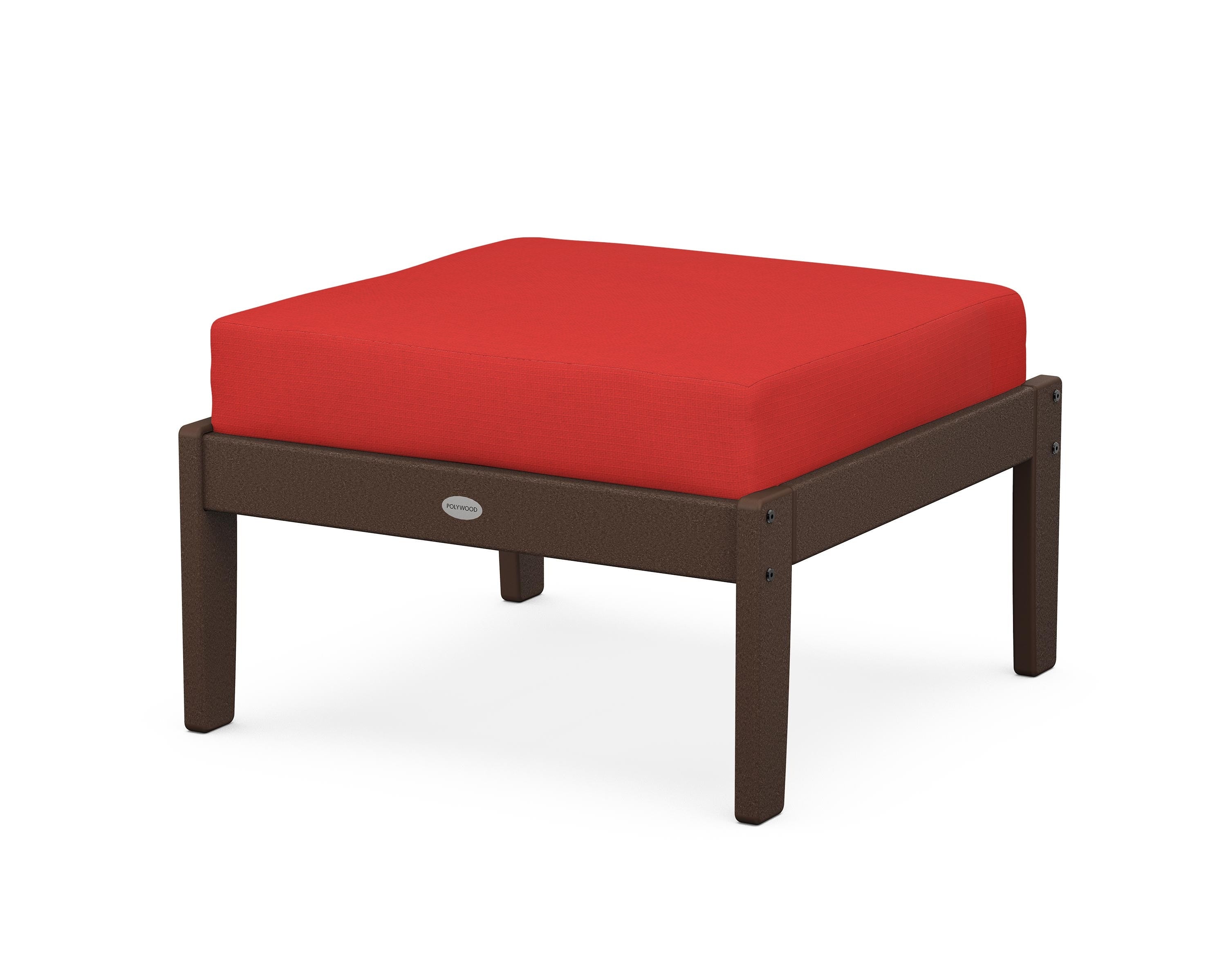 POLYWOOD® Braxton Deep Seating Ottoman in Mahogany / Crimson Linen