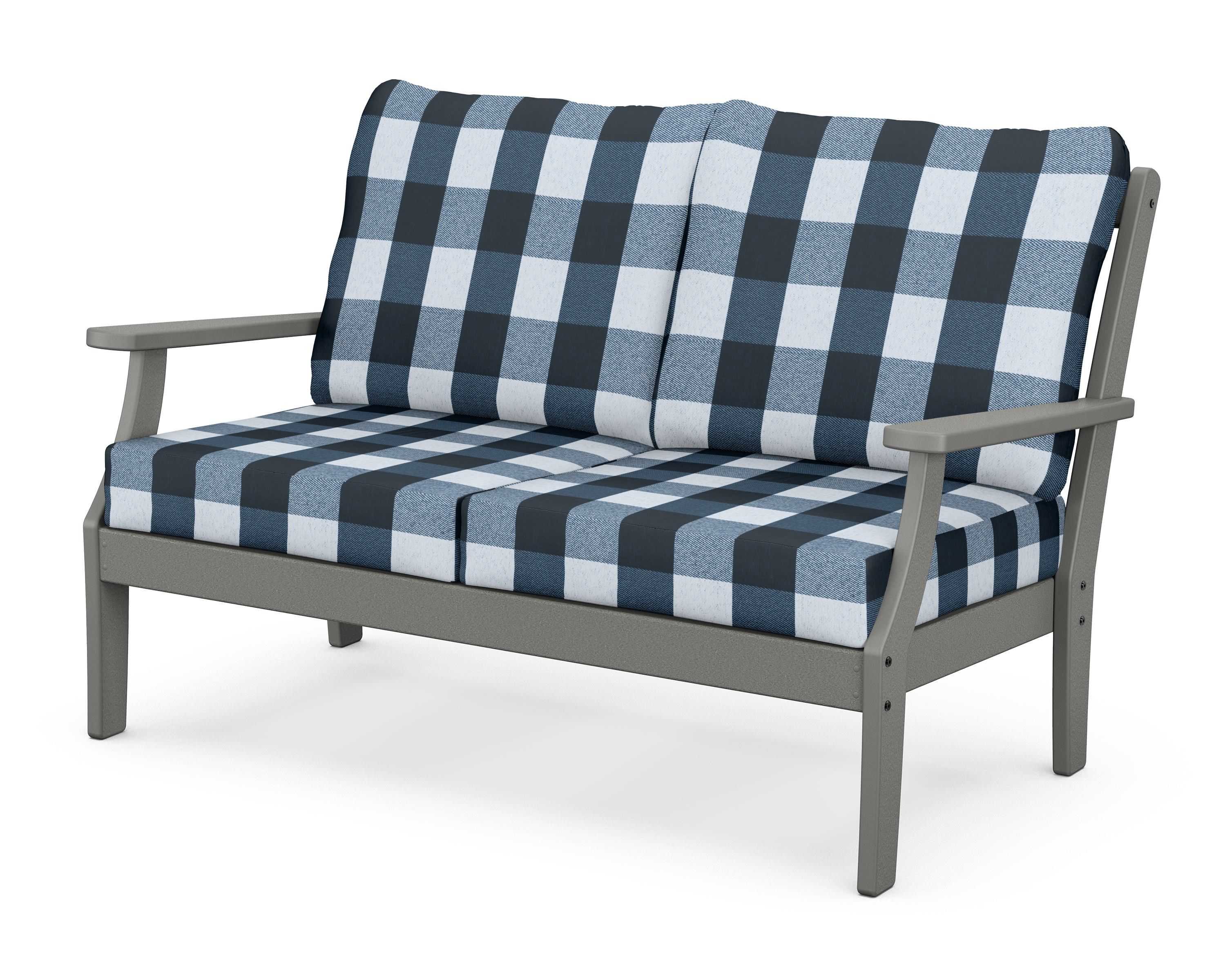 POLYWOOD® Braxton Deep Seating Loveseat in Slate Grey / Buffalo Plaid Marine Indigo