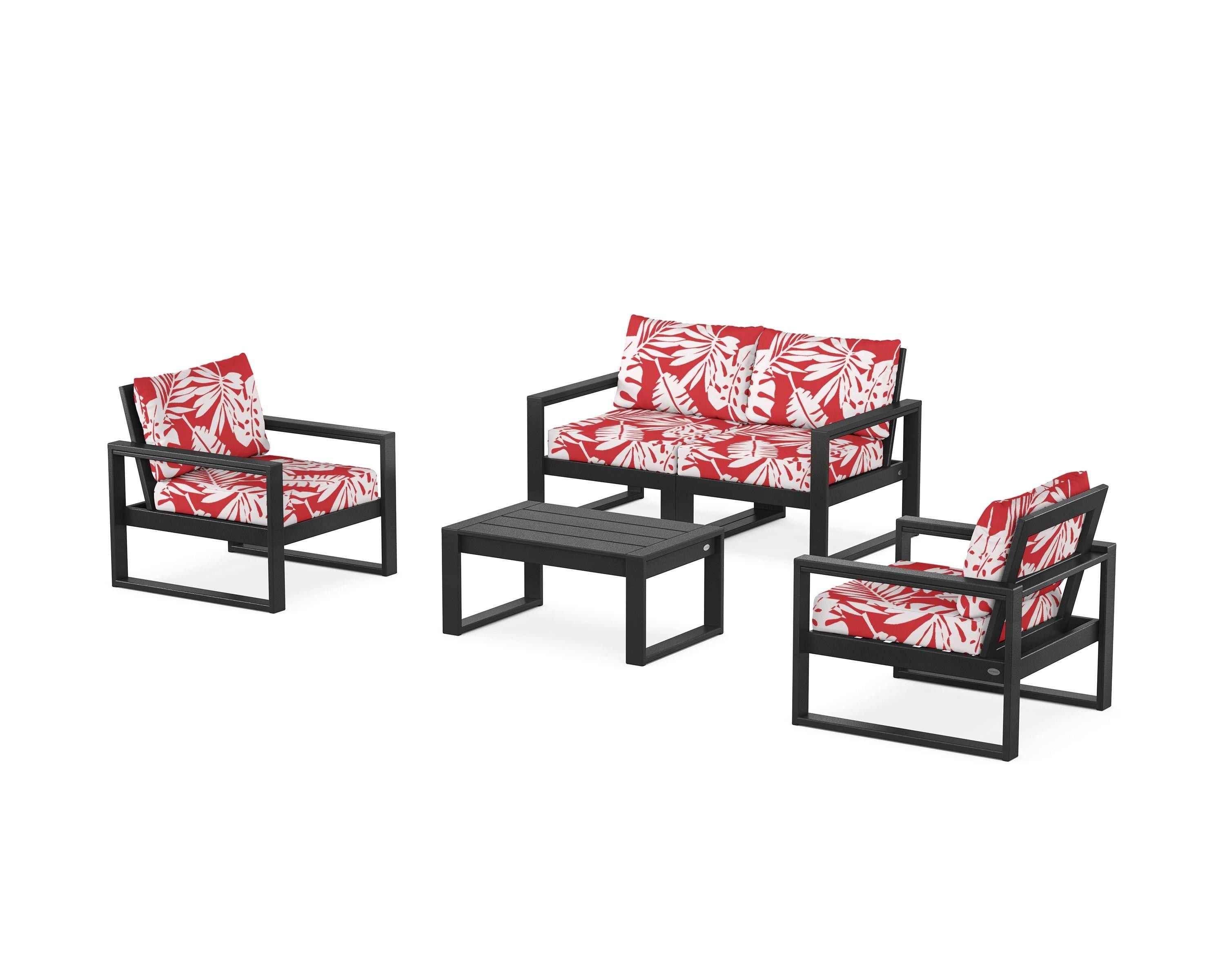POLYWOOD® EDGE Sectional 4-Piece Deep Seating Set with Loveseat in Black / Leaf Crimson