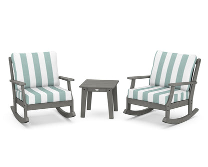 POLYWOOD® Braxton 3-Piece Deep Seating Rocker Set in Slate Grey / Cabana Stripe Glacier Spa