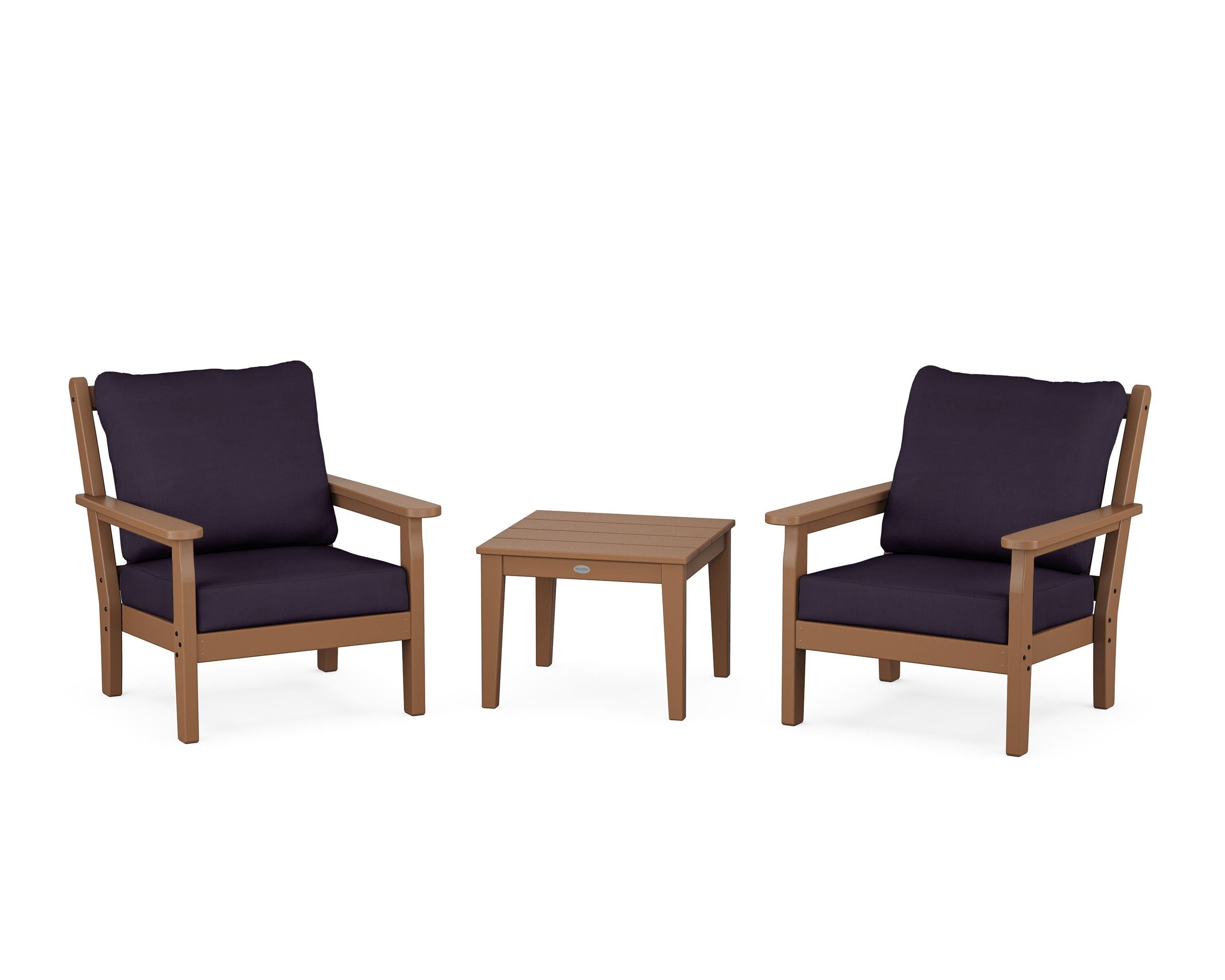POLYWOOD® Chippendale 3-Piece Deep Seating Set in Teak / Navy Linen