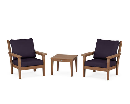 POLYWOOD® Chippendale 3-Piece Deep Seating Set in Teak / Navy Linen