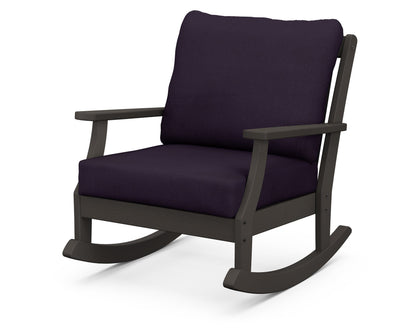 POLYWOOD® Braxton Deep Seating Rocking Chair in Vintage Coffee / Navy Linen