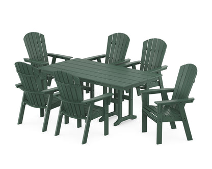 POLYWOOD® Nautical Curveback Adirondack 7-Piece Farmhouse Dining Set in Green