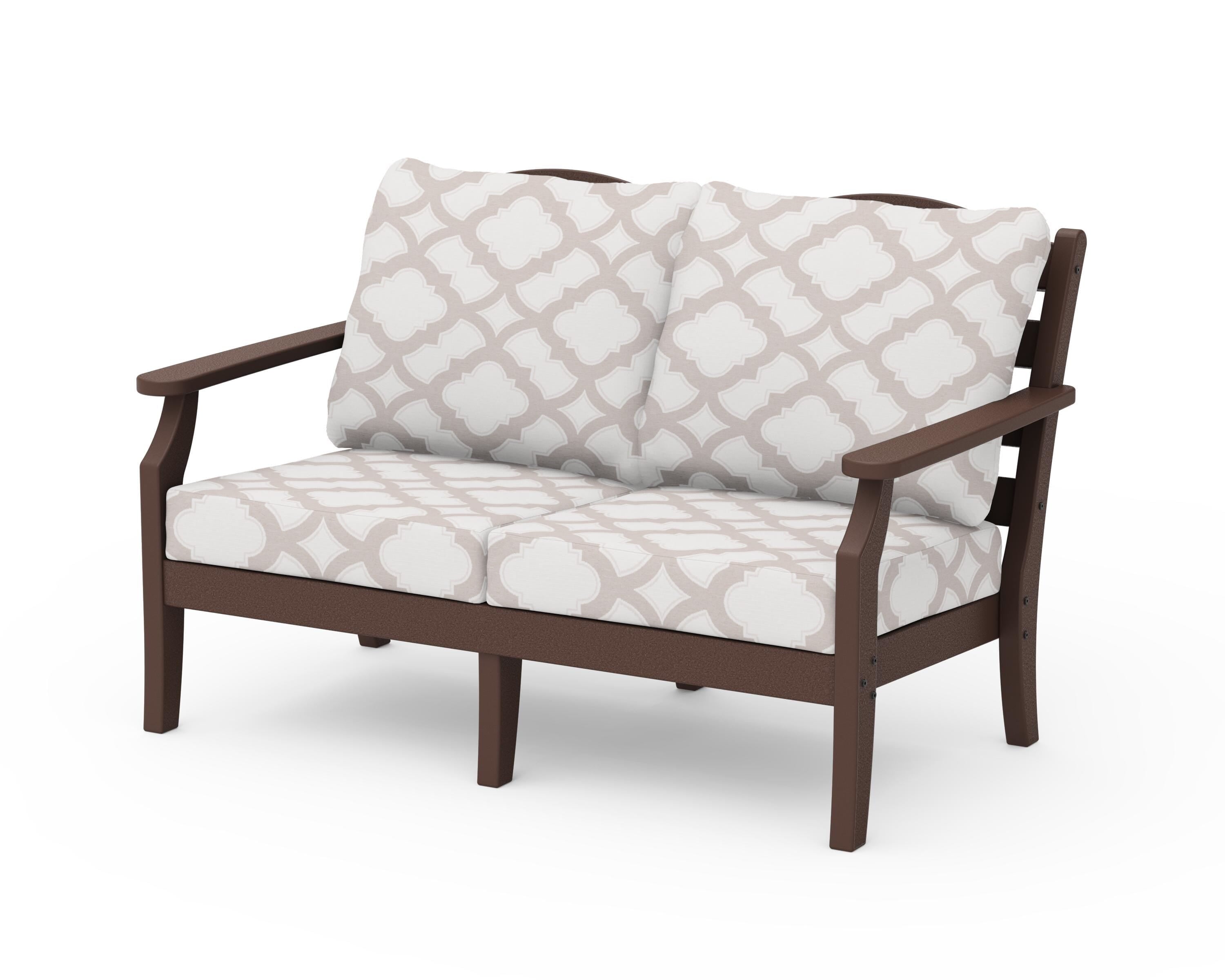 Draper James™ by  POLYWOOD® Savannah Deep Seating Loveseat in Mahogany / Trellis Dune Burlap