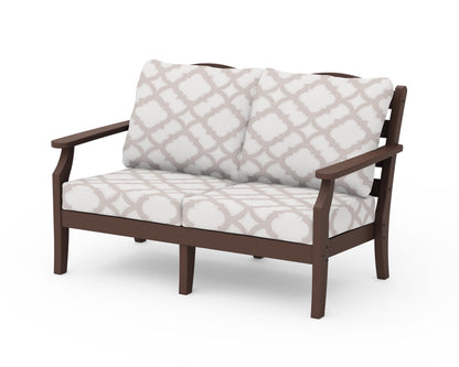 Draper James™ by  POLYWOOD® Savannah Deep Seating Loveseat in Mahogany / Trellis Dune Burlap