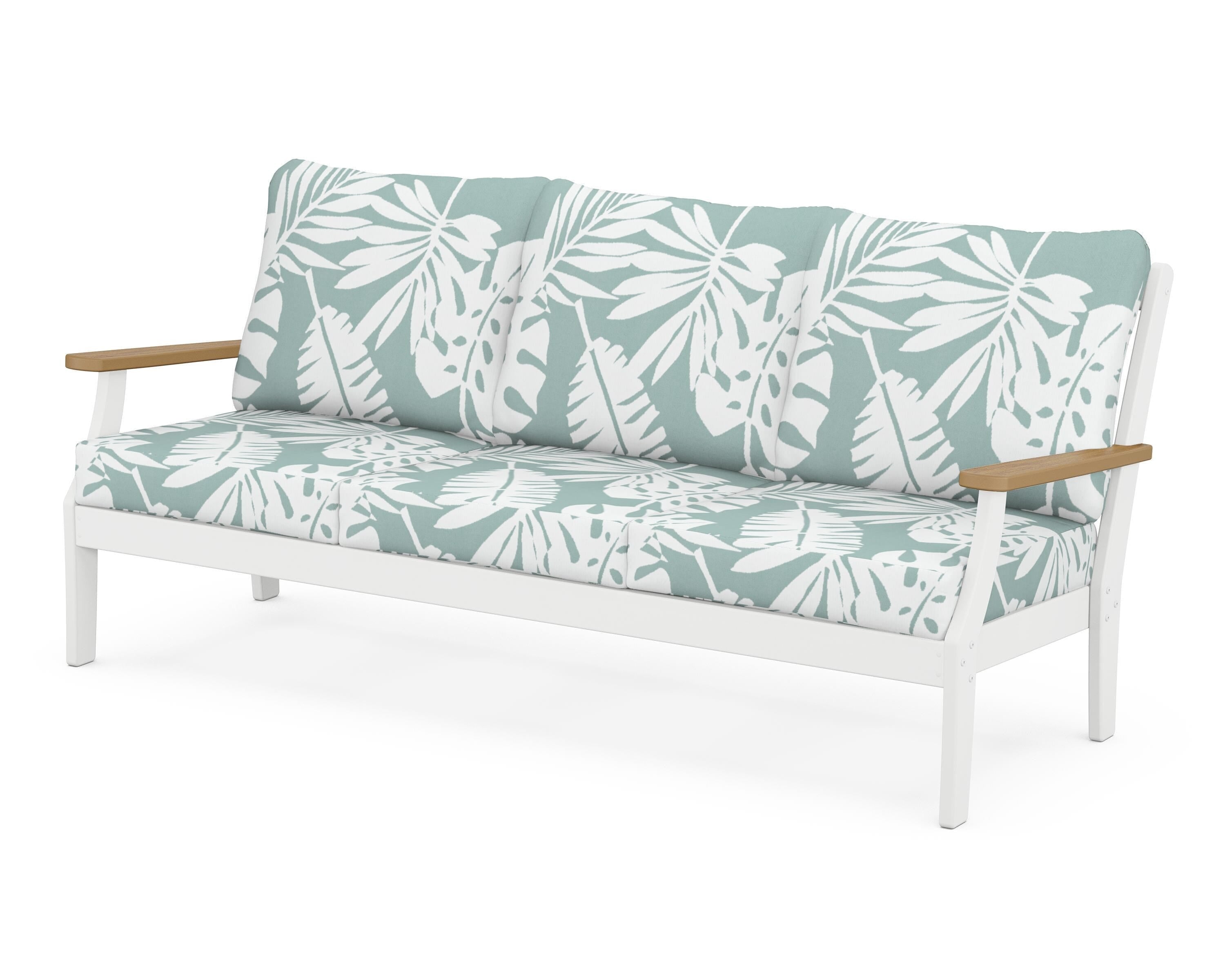 POLYWOOD® Braxton Deep Seating Sofa in White / Natural / Leaf Glacier Spa