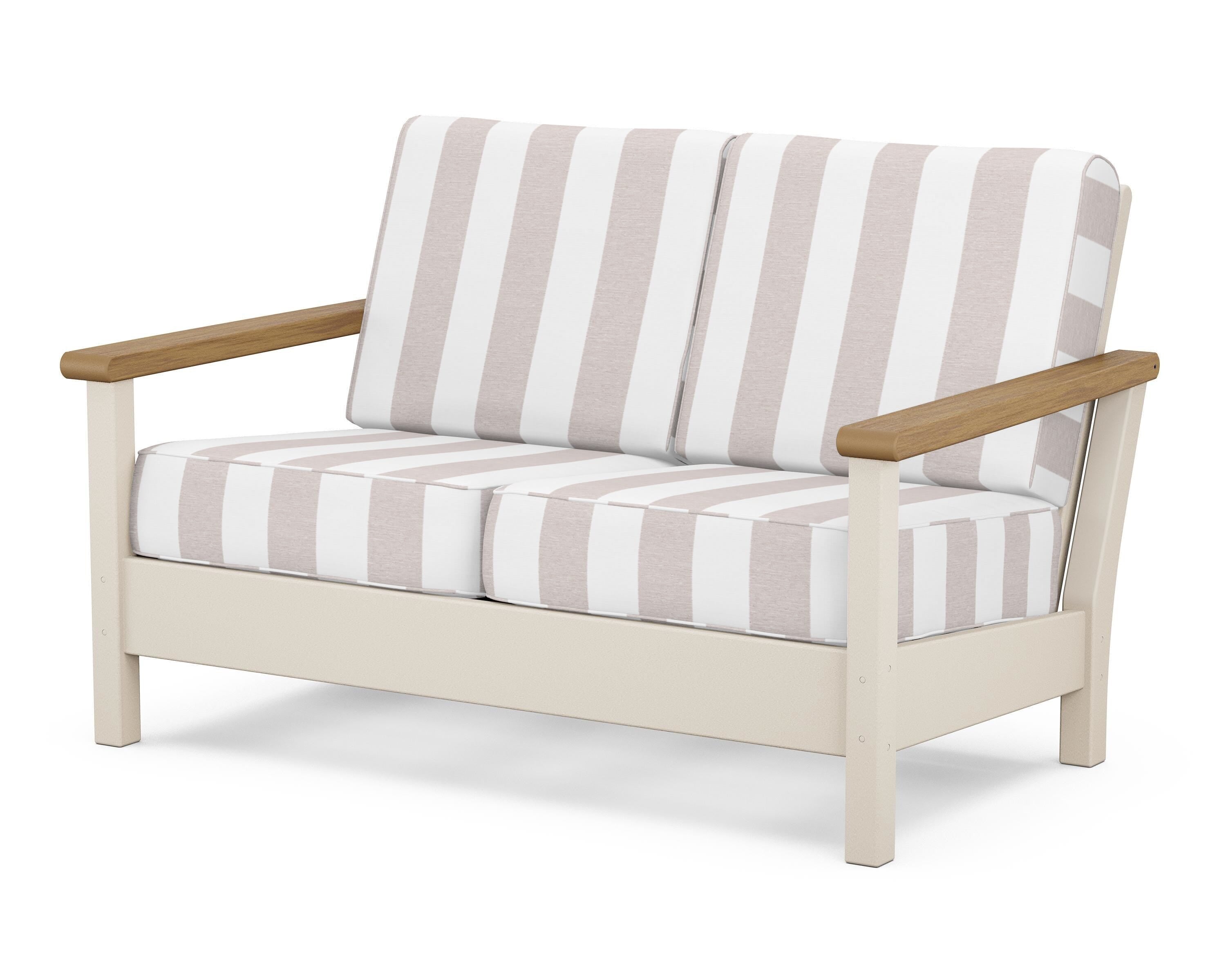 POLYWOOD® Harbour Deep Seating Loveseat in Sand / Natural / Cabana Stripe Dune Burlap