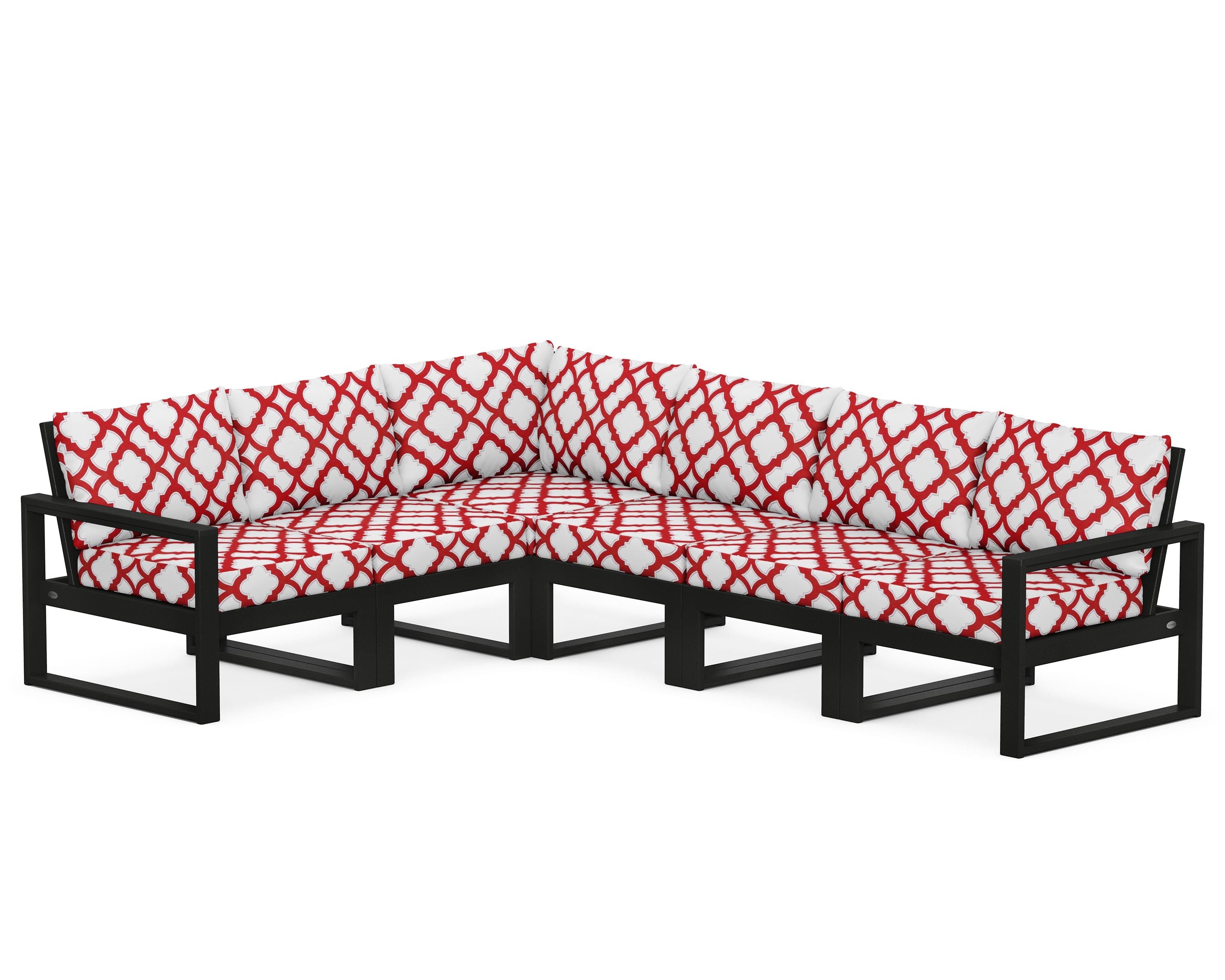 POLYWOOD® EDGE 6-Piece Modular Deep Seating Set in Black / Trellis Crimson