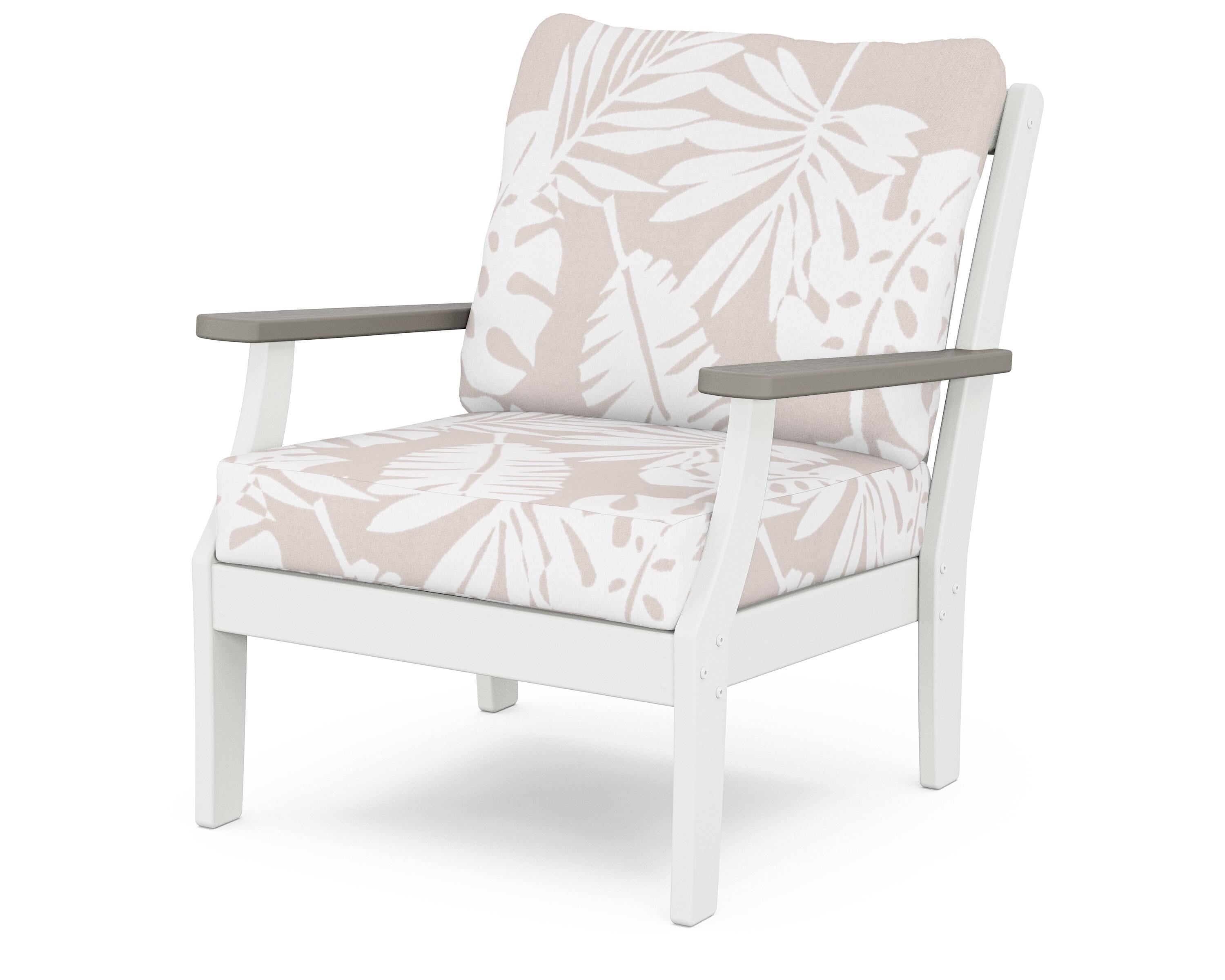 POLYWOOD® Braxton Deep Seating Chair in White / Driftwood / Leaf Dune Burlap