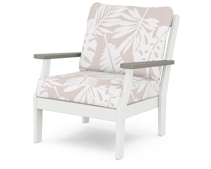 POLYWOOD® Braxton Deep Seating Chair in White / Driftwood / Leaf Dune Burlap