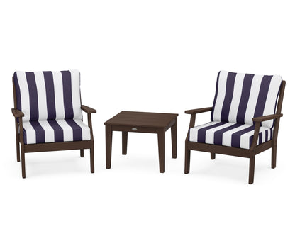 POLYWOOD® Braxton 3-Piece Deep Seating Set in Mahogany / Cabana Stripe Navy