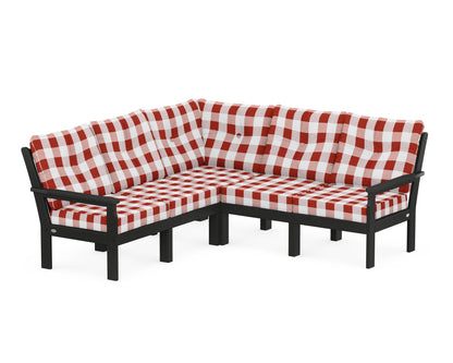 POLYWOOD® Vineyard 5-Piece Sectional in Black / Buffalo Plaid Crimson