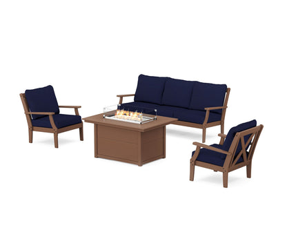 POLYWOOD® Braxton Deep Seating Fire Pit Table Set in Teak / Navy