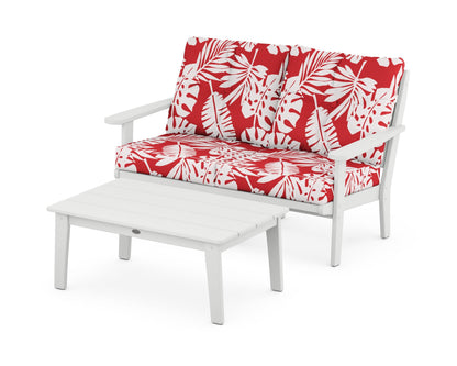 POLYWOOD® Lakeside 2-Piece Lounge Loveseat Set in White / Leaf Crimson
