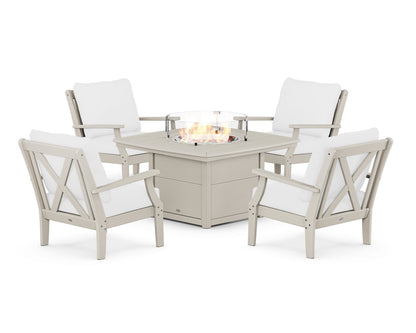 POLYWOOD® Braxton 5-Piece Deep Seating Conversation Set with Fire Pit Table in Sand / Natural