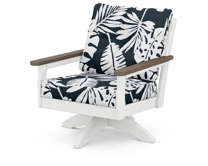 POLYWOOD® Vineyard Deep Seating Swivel Chair in White / Kona / Leaf Marine Indigo