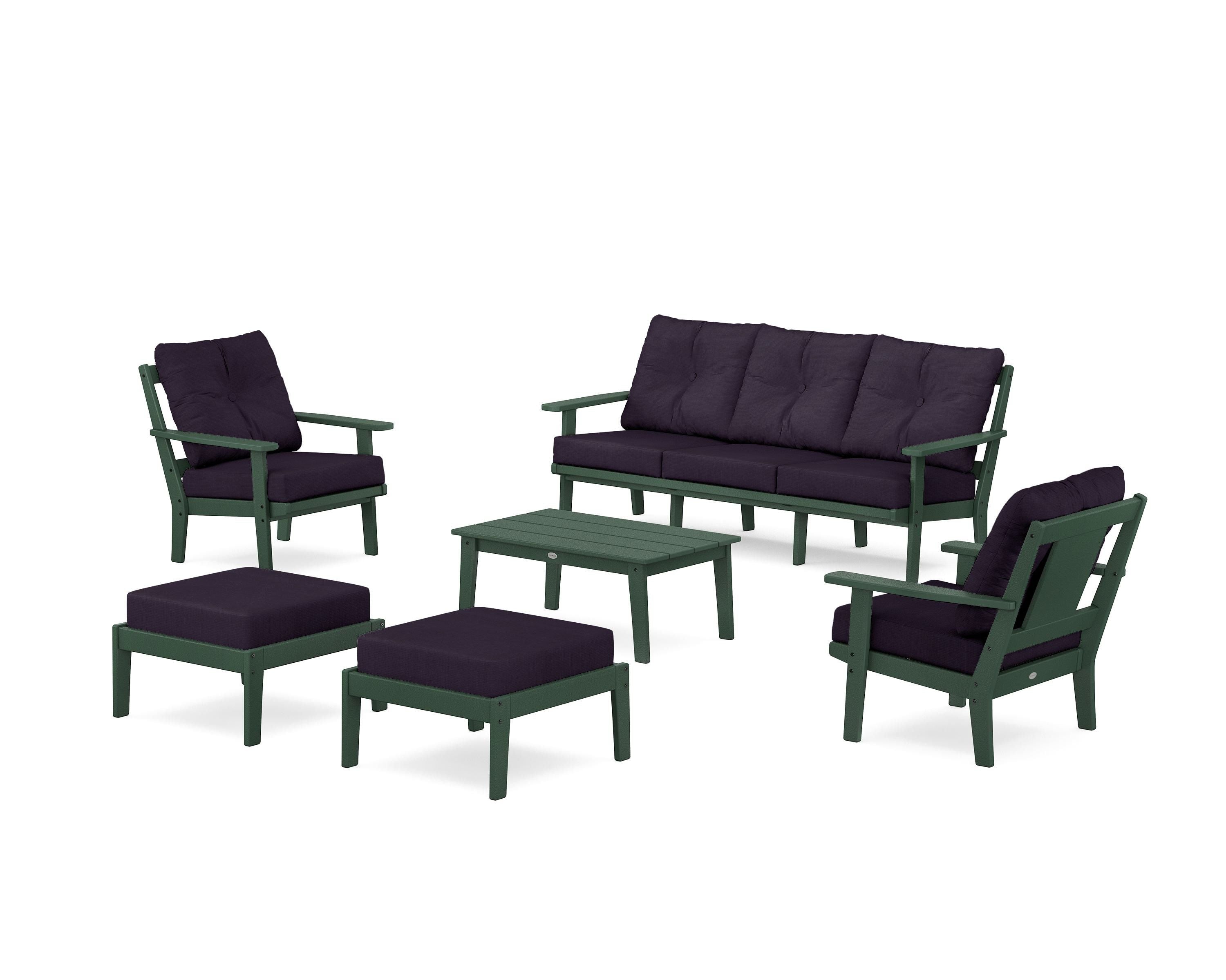 POLYWOOD® Prairie 6-Piece Lounge Sofa Set in Green / Navy Linen