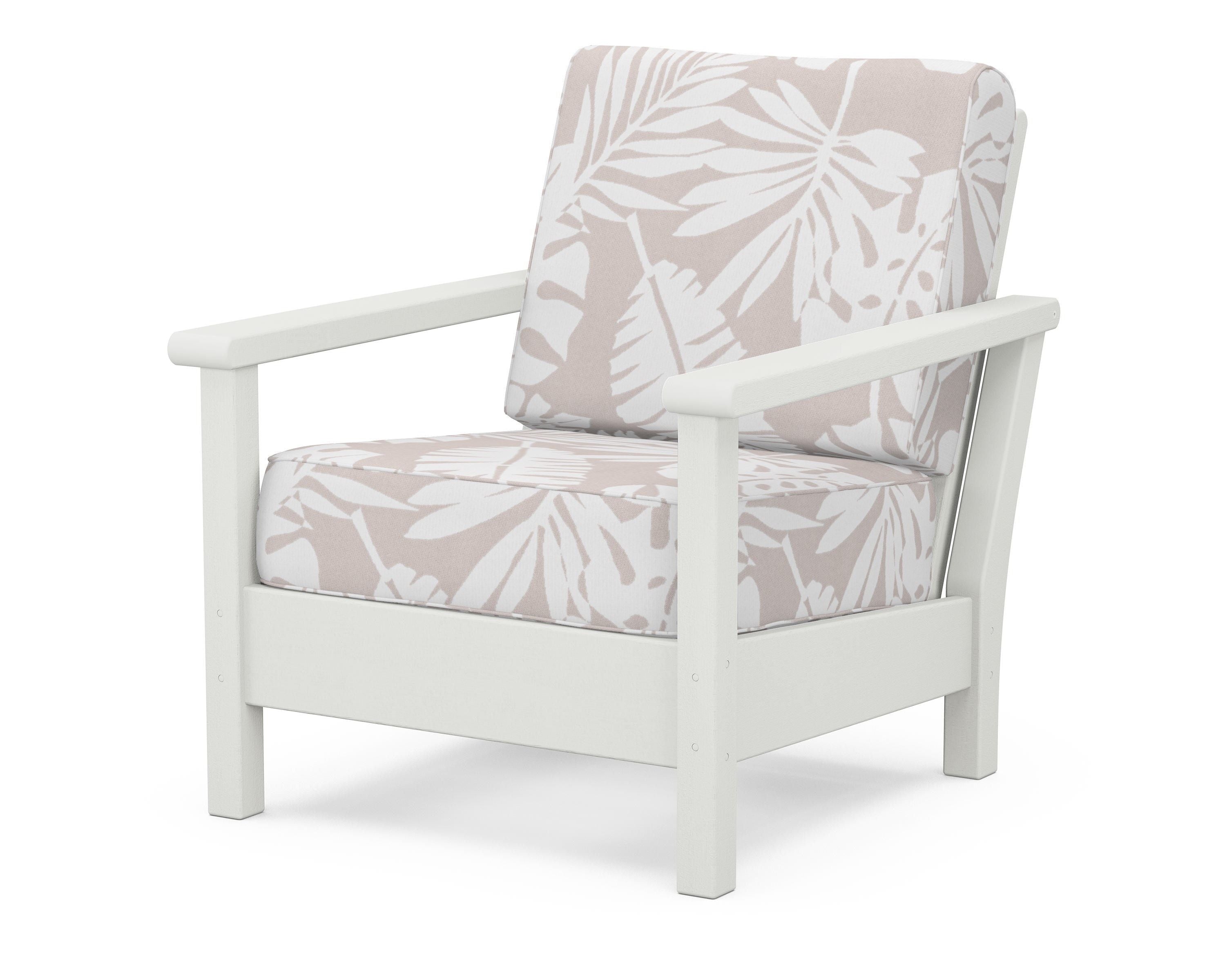 POLYWOOD® Harbour Deep Seating Chair in Vintage White / Leaf Dune Burlap
