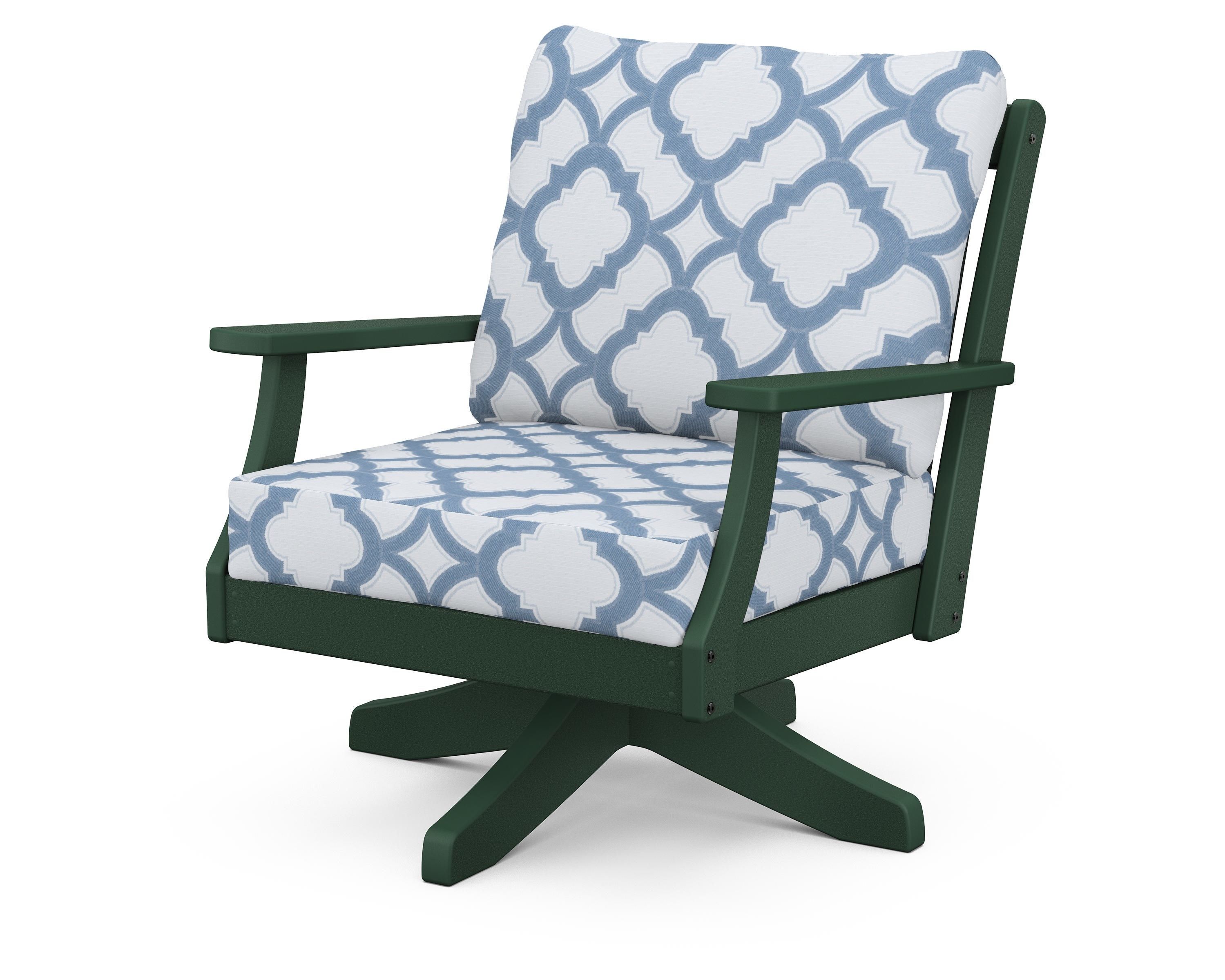 POLYWOOD® Braxton Deep Seating Swivel Chair in Green / Trellis Sky Blue