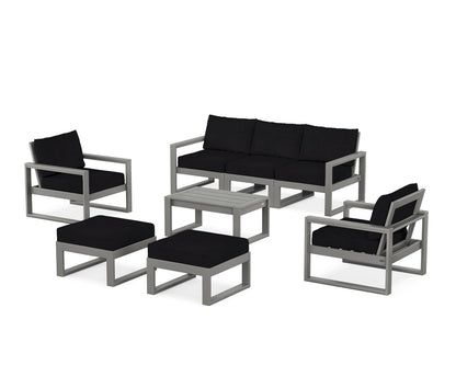 POLYWOOD® EDGE Sectional 8-Piece Lounge Sofa Set in Slate Grey / Midnight Linen