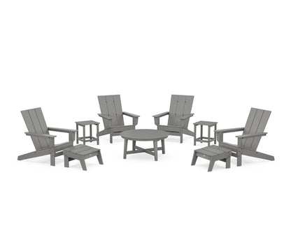 POLYWOOD® Modern Studio Adirondack 9-Piece Conversation Set in Slate Grey