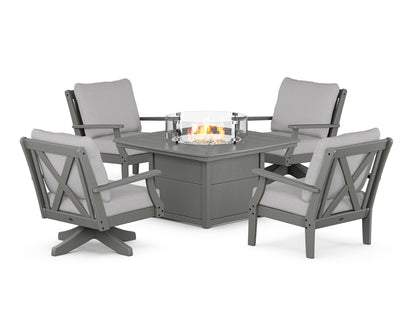 POLYWOOD® Braxton 5-Piece Deep Seating Set with Fire Table in Slate Grey / Granite