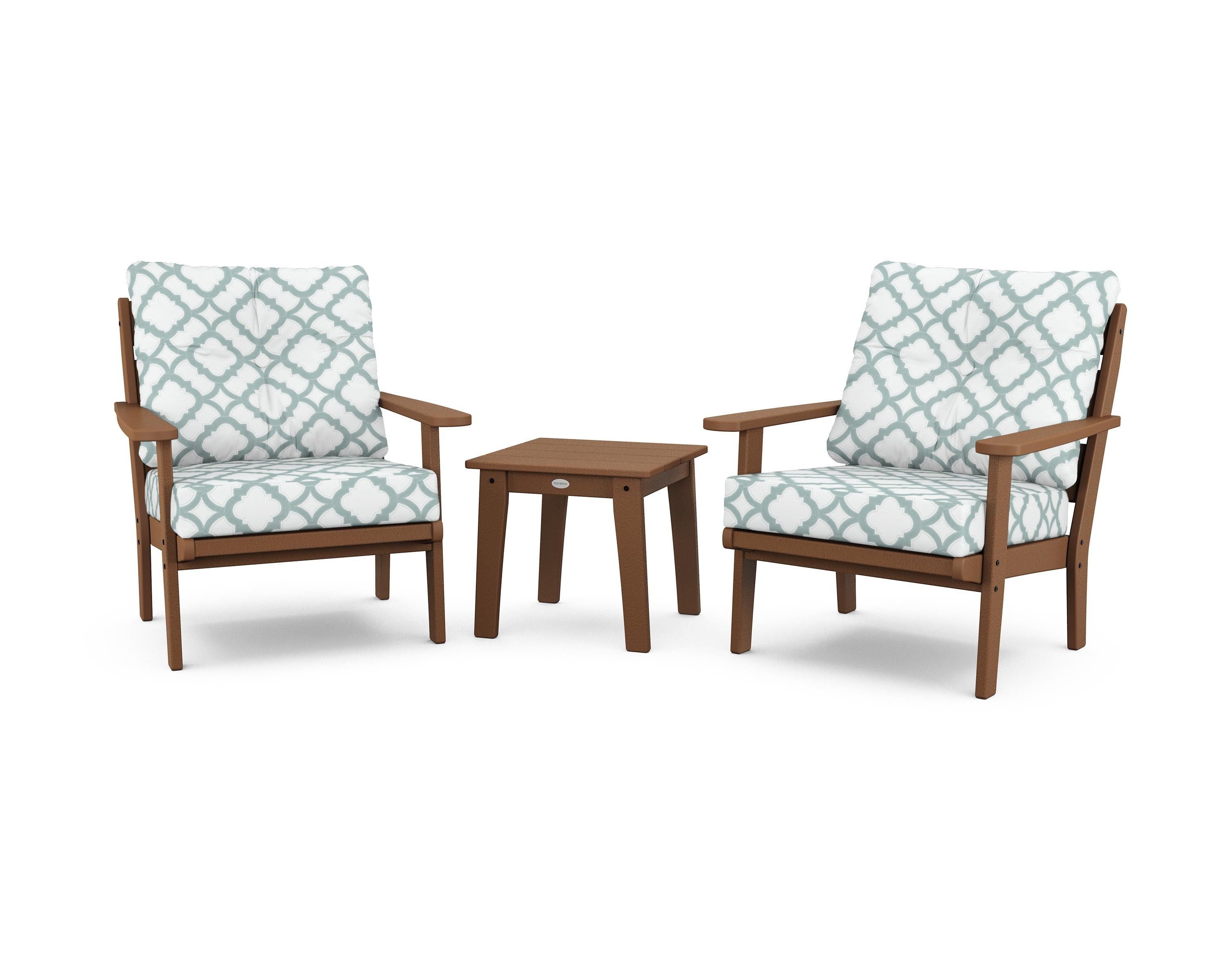 POLYWOOD® Lakeside 3-Piece Deep Seating Chair Set in Teak / Trellis Glacier Spa