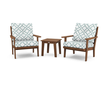 POLYWOOD® Lakeside 3-Piece Deep Seating Chair Set in Teak / Trellis Glacier Spa