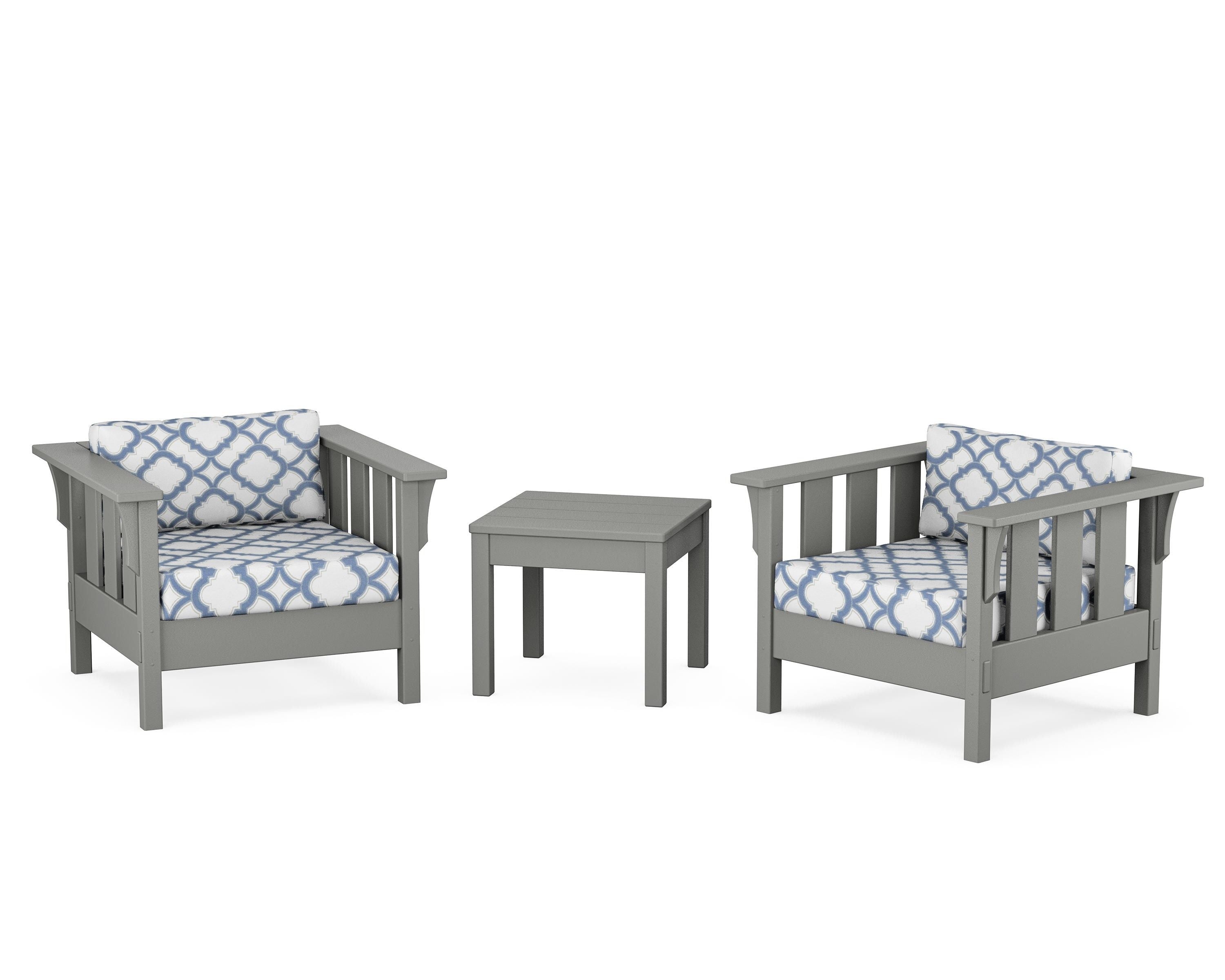 Martha Stewart by POLYWOOD® Acadia 3-Piece Deep Seating Set in Slate Grey / Trellis Sky Blue