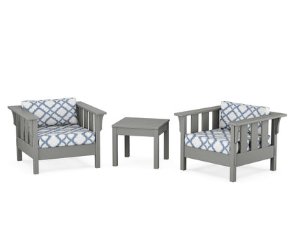 Martha Stewart by POLYWOOD® Acadia 3-Piece Deep Seating Set in Slate Grey / Trellis Sky Blue